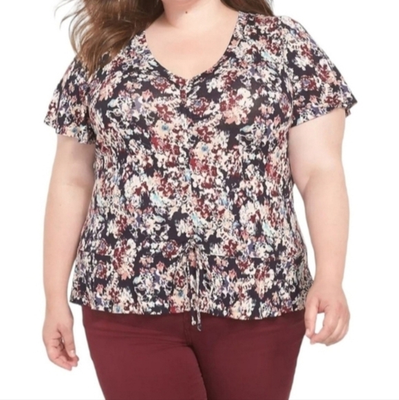 Lane Bryant Floral V-Neck Ruched Top - Picture 3 of 6